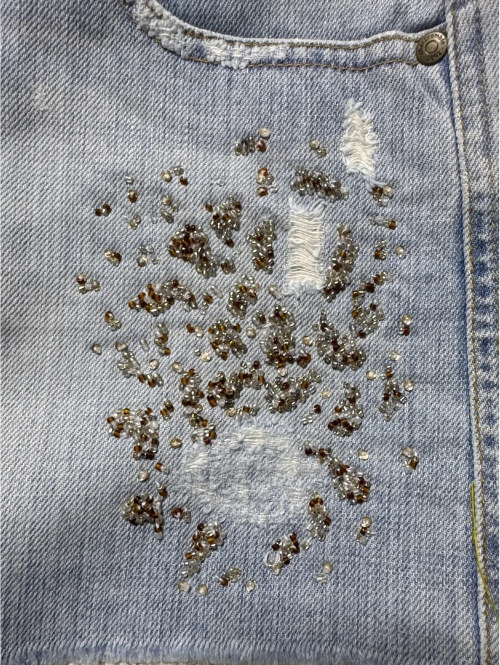 Abercrombie Vintage Denim Mini Skirt Size 16 with Beaded Emb